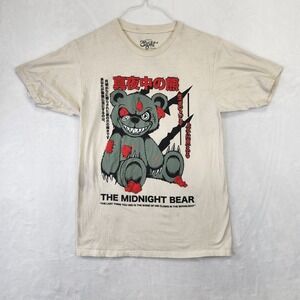 Eighty Brand Mens The Midnight Bear Graphic T Shirt Cream Medium Cotton